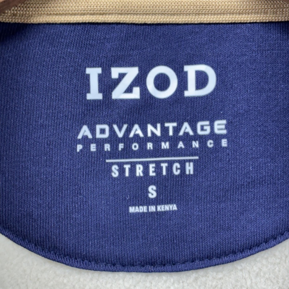 IZOD Sweatshirt Mens Small Camel Orange Navy Colorblock 1/4 Zip Stretch Fleece - Picture 9 of 13